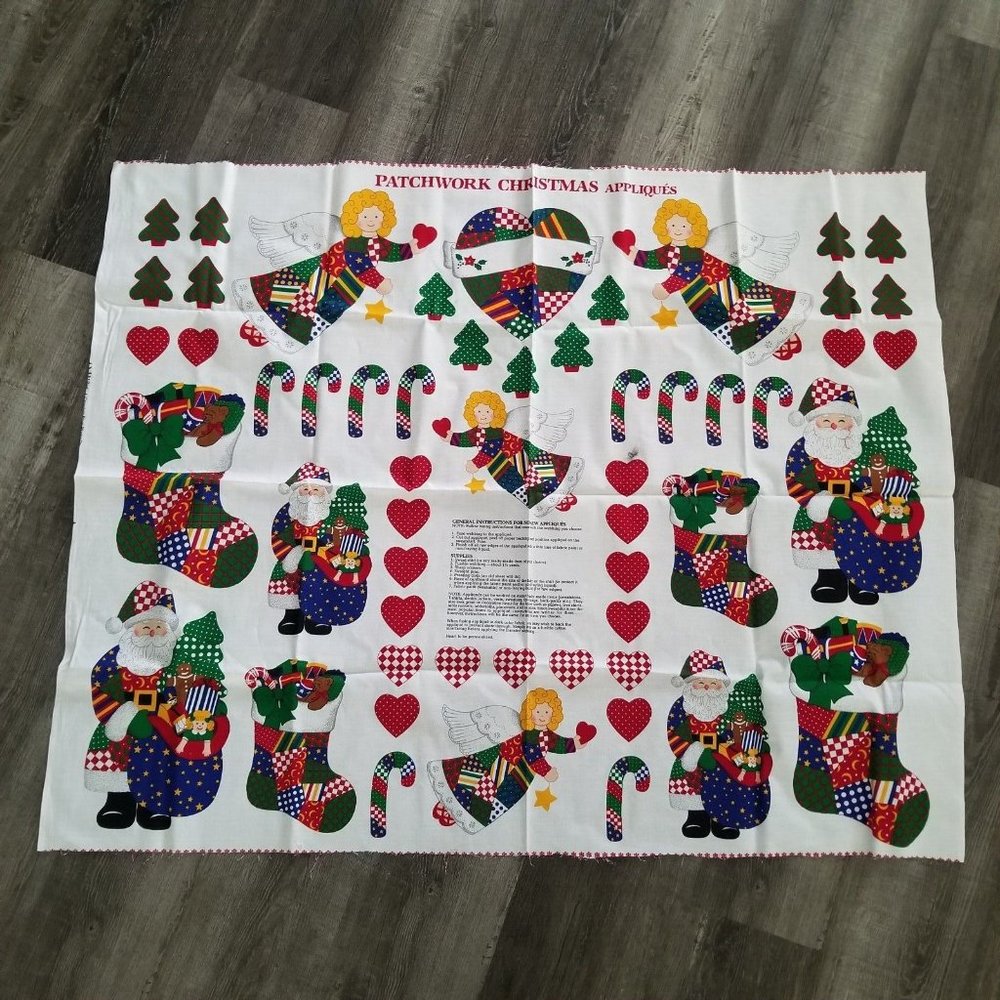 Patchwork Christmas Appliques Fabric Angels Hearts Santa Candy Cane Cranston